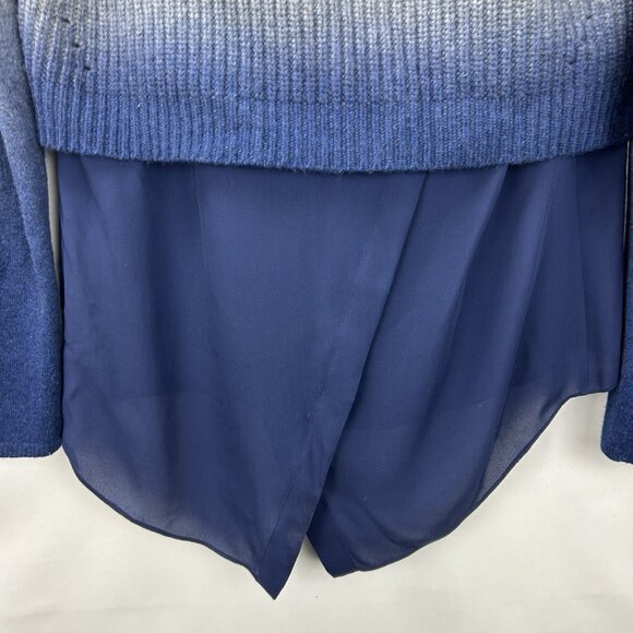 ELIE TAHARI L Sweater Popover Grey Blue Gradient Cashmere Silk Modernist Funnel - Picture 15 of 15